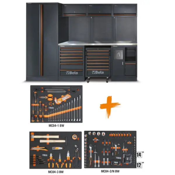 Zestaw mebli warsztatowych z 196 narzędziami Beta Worker, blat INOX BETA C45PRO/2X/196UT Rabat