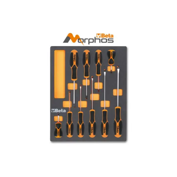 Dodaj do koszyka Zestaw wkrętaków Morphos płaskich i krzyżowych profil Phillips® w miękkim wkładzie profilowanym z pianki EVA BETA M208MH
