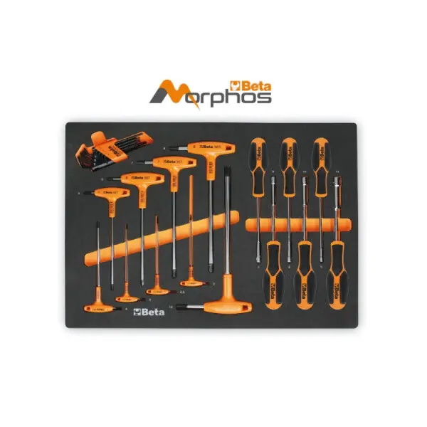 Zestaw wkrętaków profil Torx®, kluczy trzpieniowych kątowych i nasadek w miękkim wkładzie profilowanym z pianki EVA BETA MM60MH Bestseller