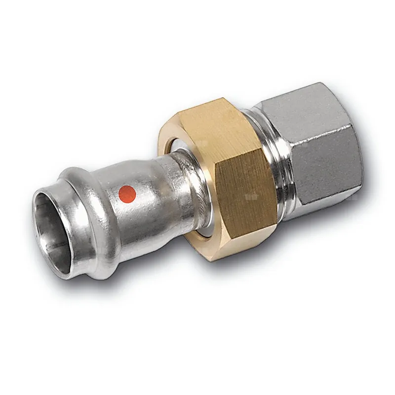 Promocja Śrubunek SANHA NiroTherm Press z uszczelką i nakrętką z mosiądzu trzyczęściowy, stal nierdzewna, 15 mm x 1/2‘‘ (zw x GW)