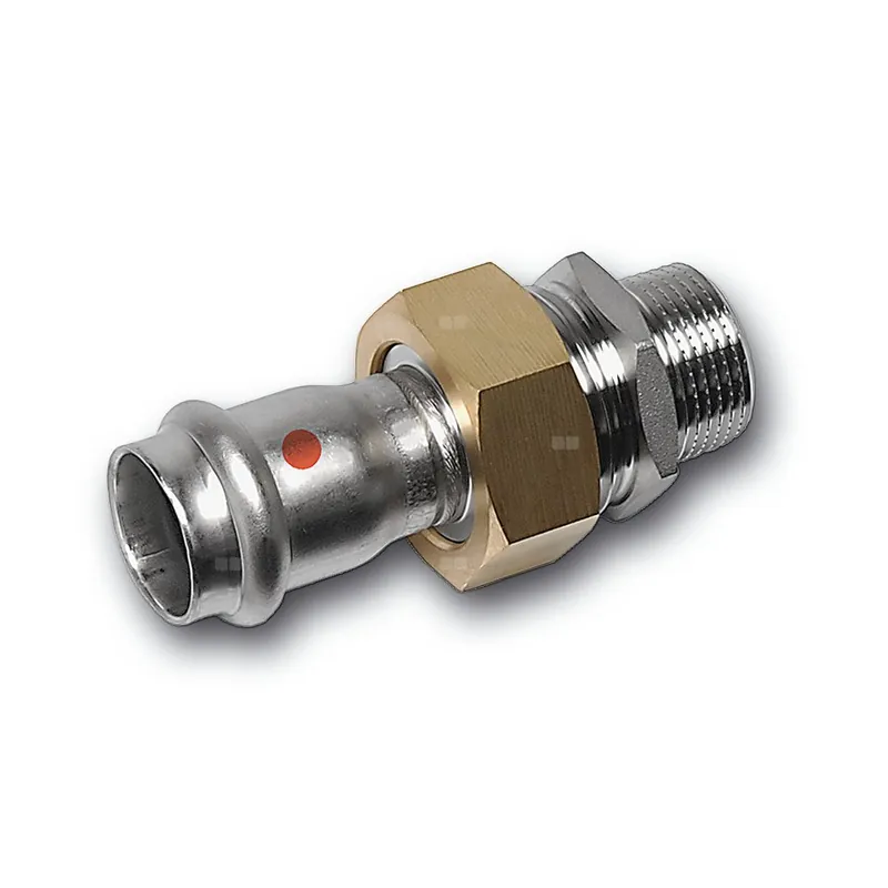 Śrubunek SANHA NiroTherm Press z uszczelką i nakrętką z mosiądzu trzyczęściowy, stal nierdzewna, 15 mm x 1/2‘‘ (zw x GZ) Zniżka